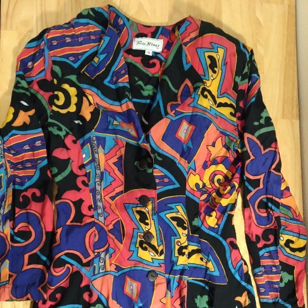 Vintage Paris Blues Abstract Geometric Pattern Blouse Shirt